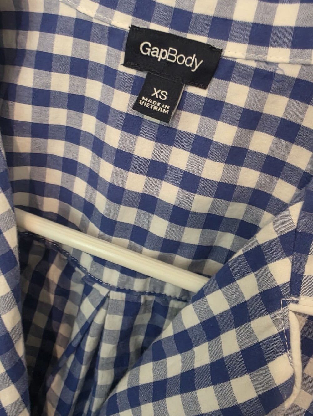 GAP Body Blue & White Gingham Cotton Button-Up Front Pocket Shirt EUC Size XS - Picture 4 of 4